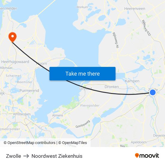 Zwolle to Noordwest Ziekenhuis map