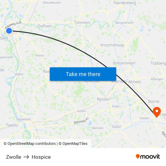 Zwolle to Hospice map