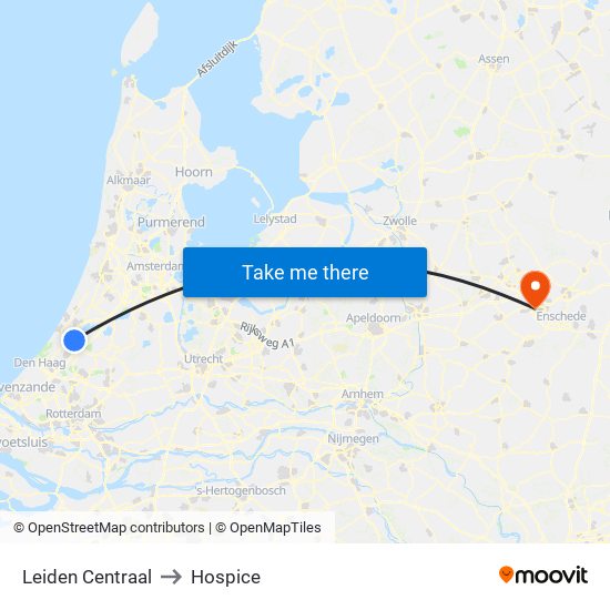 Leiden Centraal to Hospice map