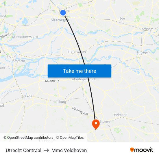 Utrecht Centraal to Mmc Veldhoven map