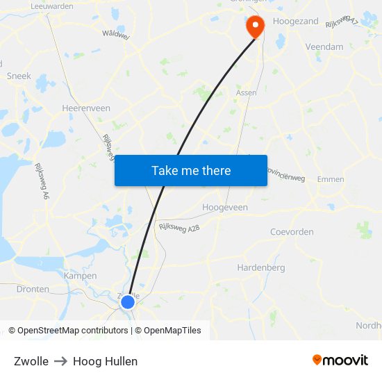 Zwolle to Hoog Hullen map