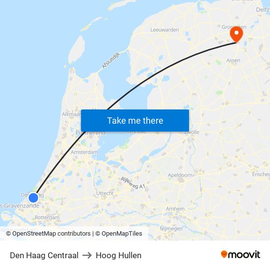 Den Haag Centraal to Hoog Hullen map