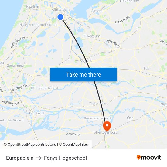 Europaplein to Fonys Hogeschool map