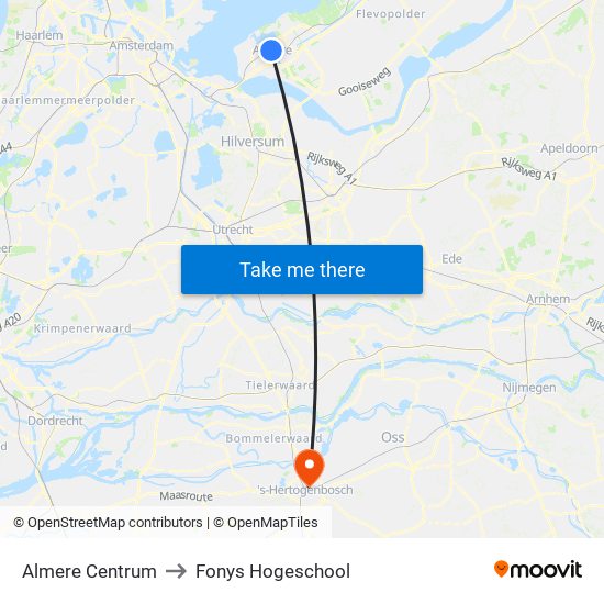 Almere Centrum to Fonys Hogeschool map