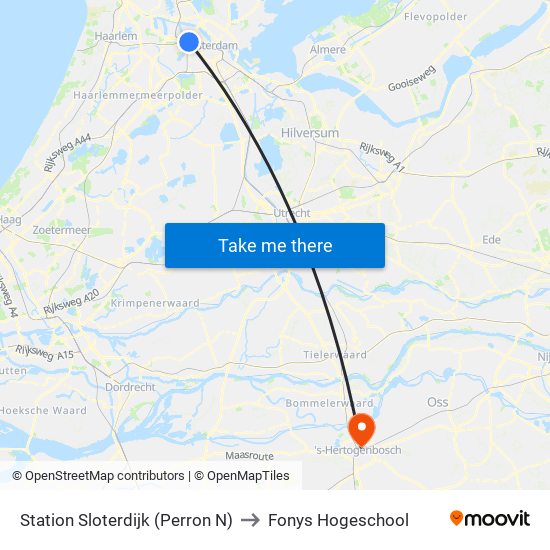 Station Sloterdijk (Perron N) to Fonys Hogeschool map