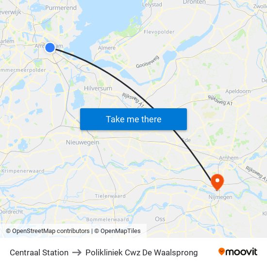 Centraal Station to Polikliniek Cwz De Waalsprong map