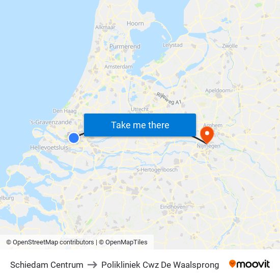 Schiedam Centrum to Polikliniek Cwz De Waalsprong map