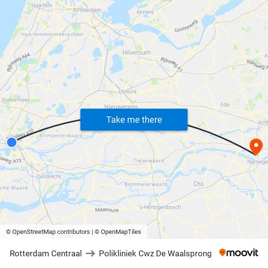 Rotterdam Centraal to Polikliniek Cwz De Waalsprong map