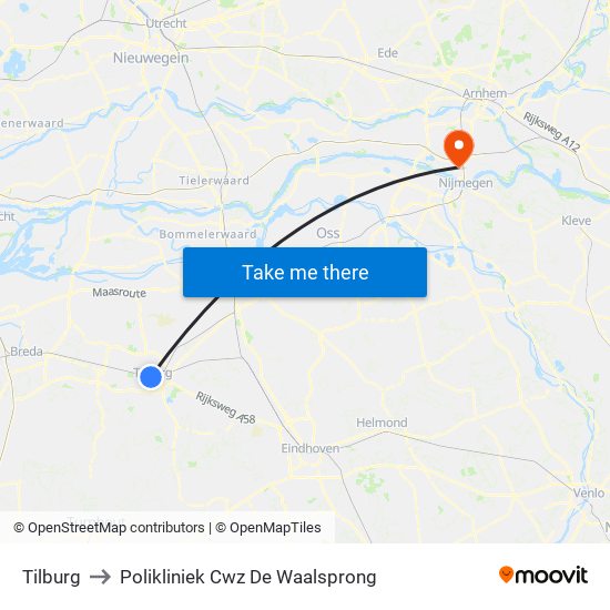Tilburg to Polikliniek Cwz De Waalsprong map
