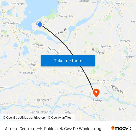 Almere Centrum to Polikliniek Cwz De Waalsprong map