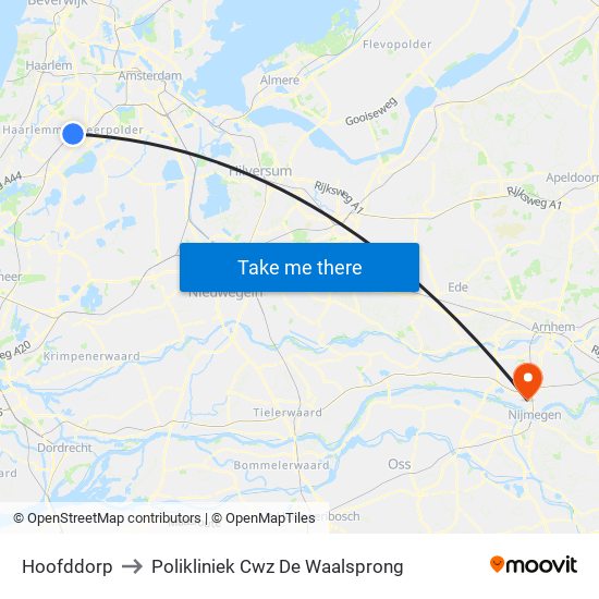 Hoofddorp to Polikliniek Cwz De Waalsprong map