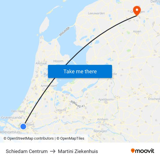 Schiedam Centrum to Martini Ziekenhuis map