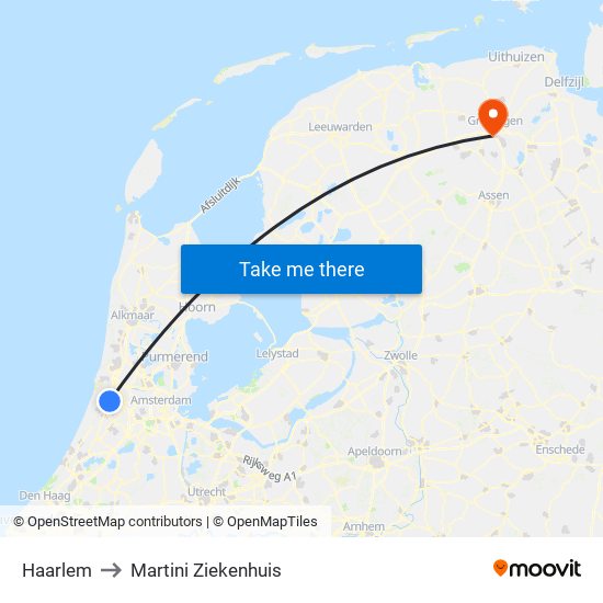 Haarlem to Martini Ziekenhuis map