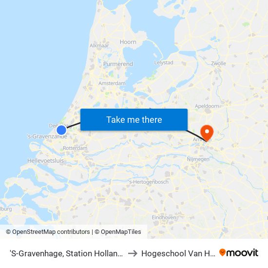 'S-Gravenhage, Station Hollands Spoor (Perron A) to Hogeschool Van Hall Larenstein map