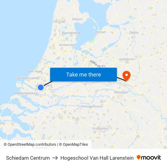 Schiedam Centrum to Hogeschool Van Hall Larenstein map