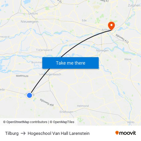 Tilburg to Hogeschool Van Hall Larenstein map