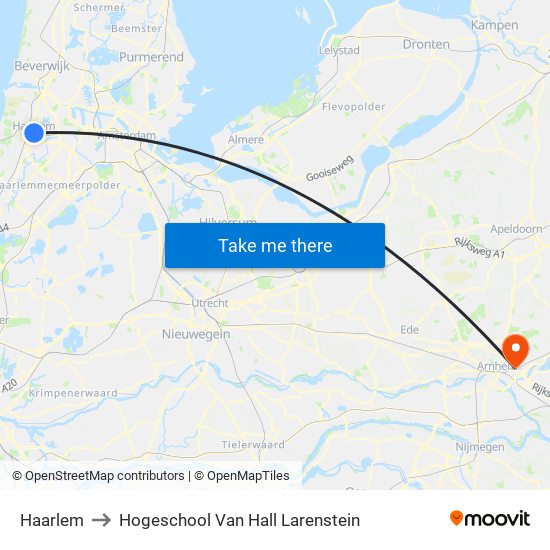 Haarlem to Hogeschool Van Hall Larenstein map