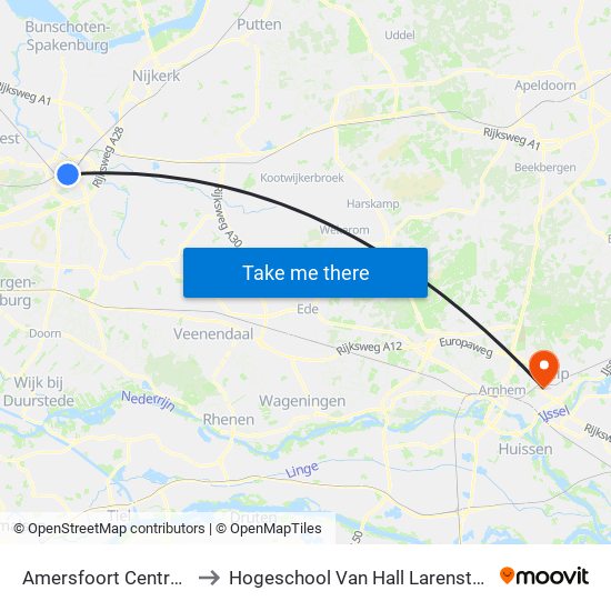 Amersfoort Centraal to Hogeschool Van Hall Larenstein map