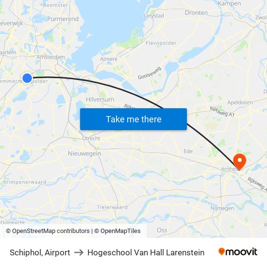 Schiphol, Airport to Hogeschool Van Hall Larenstein map