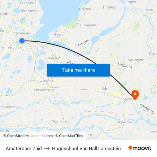 Amsterdam Zuid to Hogeschool Van Hall Larenstein map