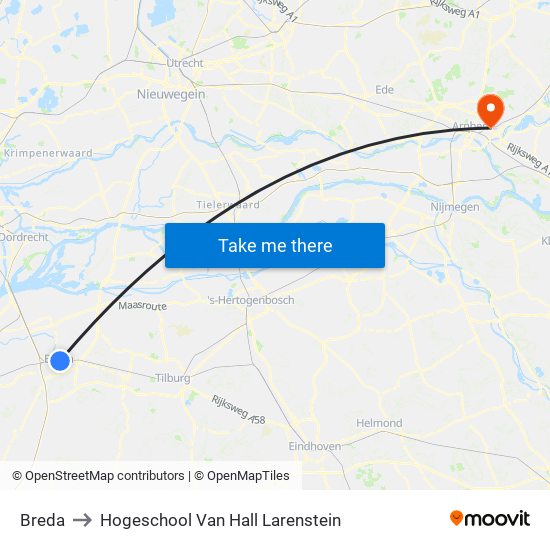 Breda to Hogeschool Van Hall Larenstein map