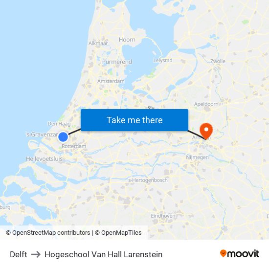 Delft to Hogeschool Van Hall Larenstein map