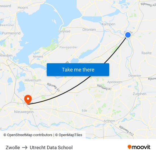 Zwolle to Utrecht Data School map