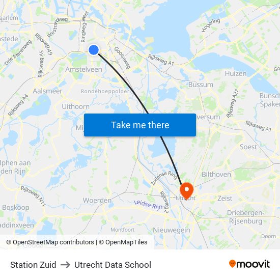 Station Zuid to Utrecht Data School map