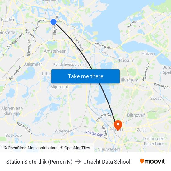 Station Sloterdijk (Perron N) to Utrecht Data School map