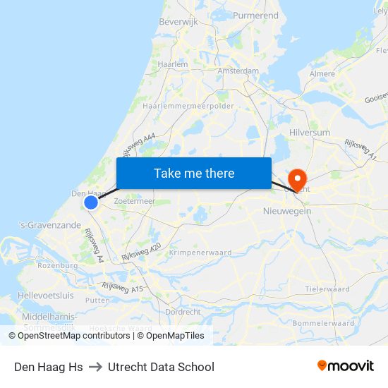 Den Haag Hs to Utrecht Data School map