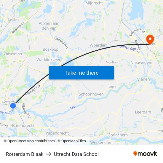 Rotterdam Blaak to Utrecht Data School map