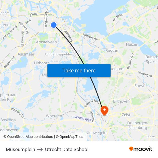 Museumplein to Utrecht Data School map