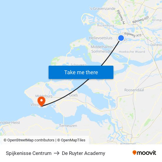 Spijkenisse Centrum to De Ruyter Academy map