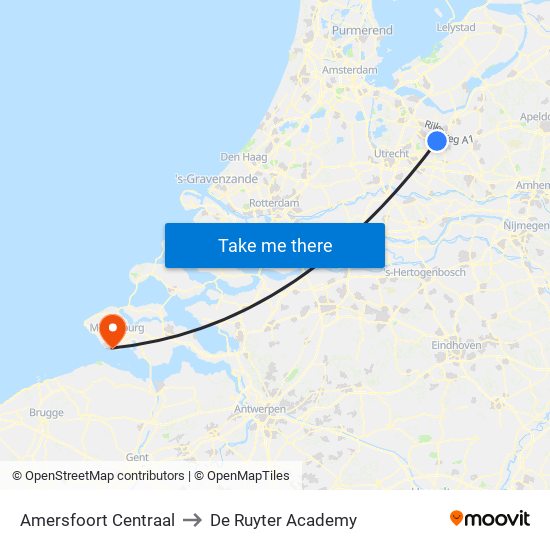 Amersfoort Centraal to De Ruyter Academy map