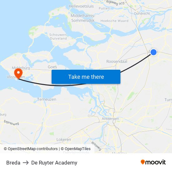 Breda to De Ruyter Academy map