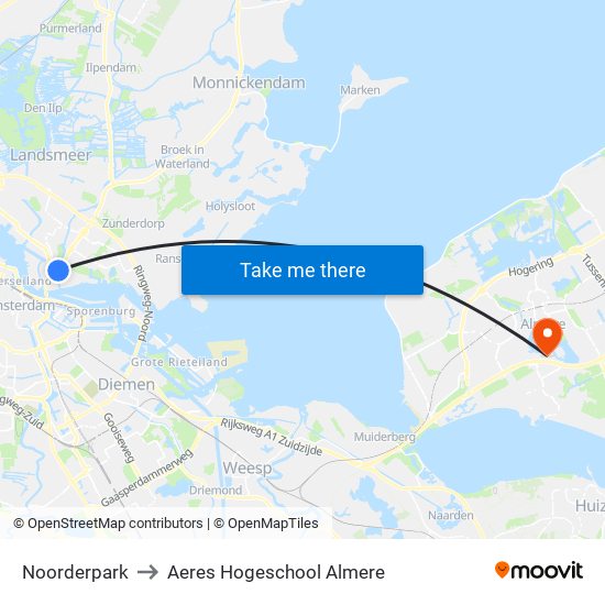 Noorderpark to Aeres Hogeschool Almere map