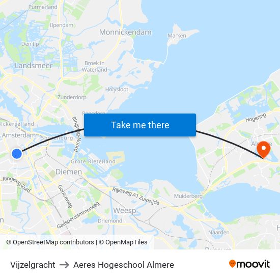 Vijzelgracht to Aeres Hogeschool Almere map