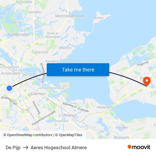 De Pijp to Aeres Hogeschool Almere map