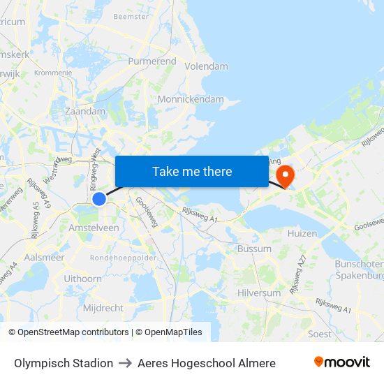 Olympisch Stadion to Aeres Hogeschool Almere map