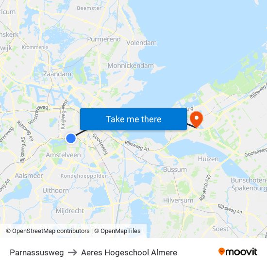 Parnassusweg to Aeres Hogeschool Almere map