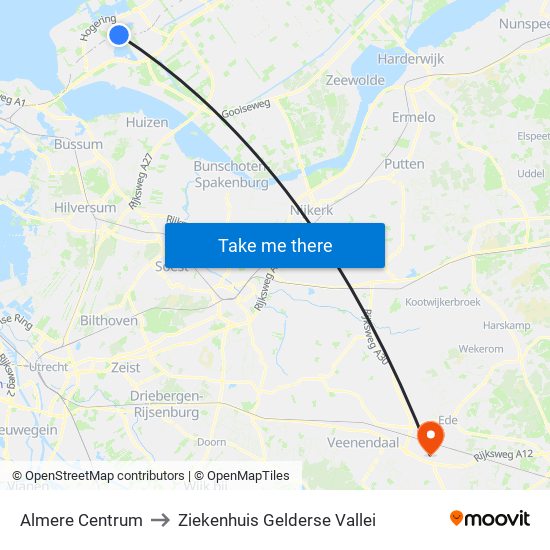 Almere Centrum to Ziekenhuis Gelderse Vallei map