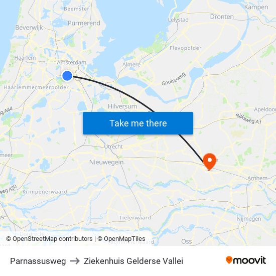 Parnassusweg to Ziekenhuis Gelderse Vallei map