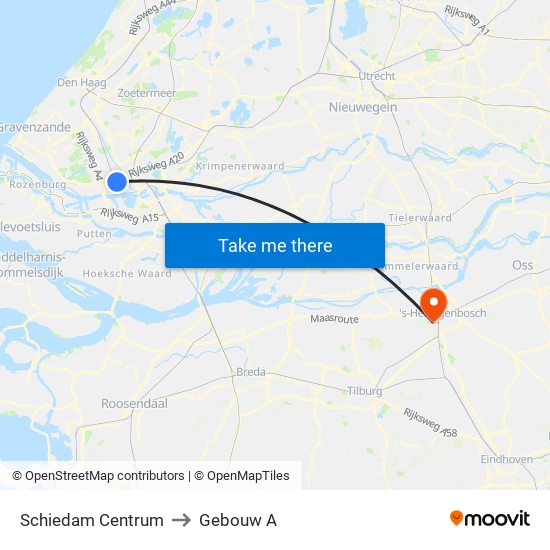 Schiedam Centrum to Gebouw A map