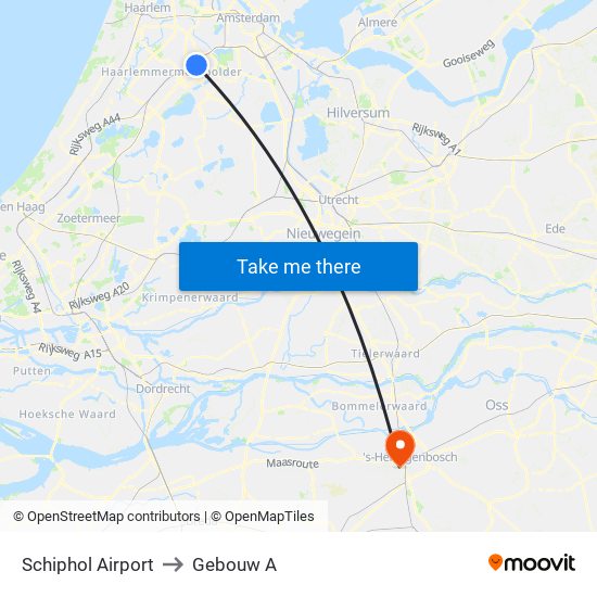 Schiphol Airport to Gebouw A map