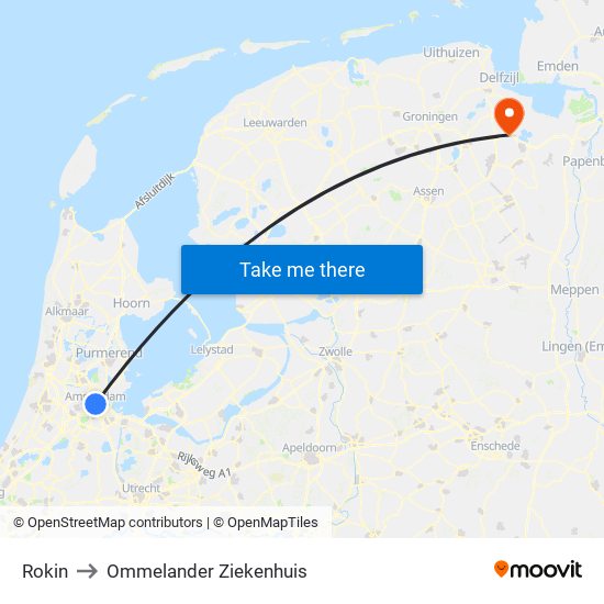Rokin to Ommelander Ziekenhuis map