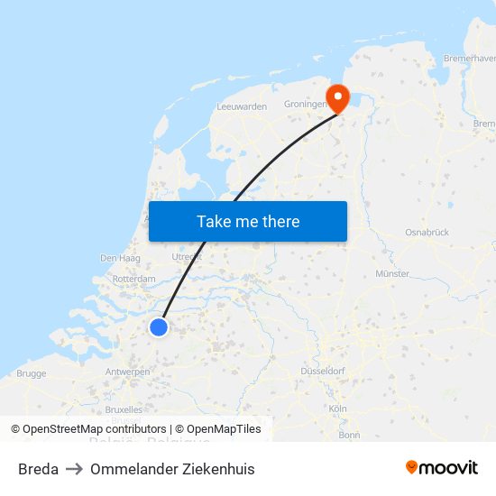 Breda to Ommelander Ziekenhuis map