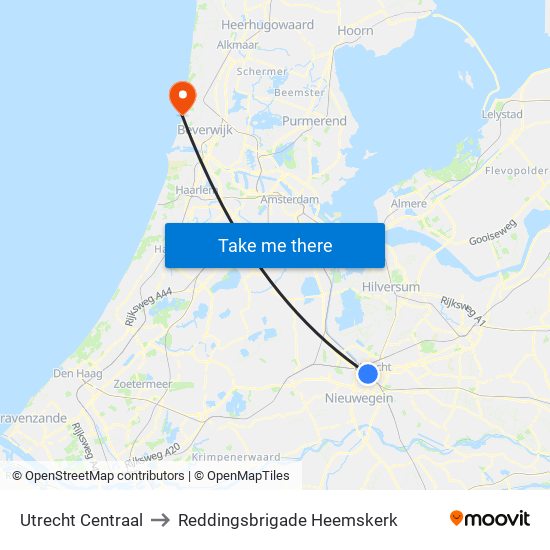 Utrecht Centraal to Reddingsbrigade Heemskerk map