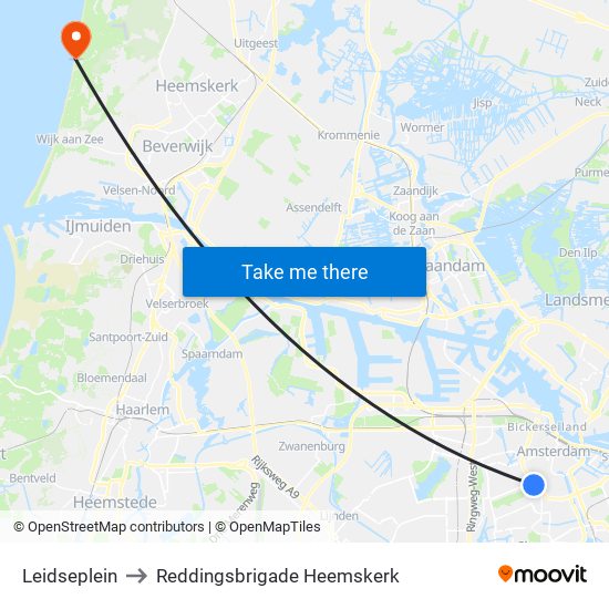 Leidseplein to Reddingsbrigade Heemskerk map