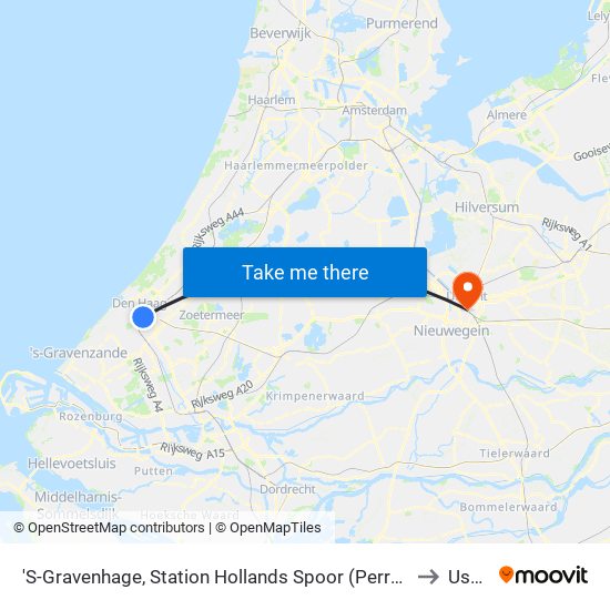 'S-Gravenhage, Station Hollands Spoor (Perron A) to Usbo map