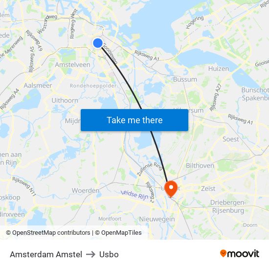 Amsterdam Amstel to Usbo map